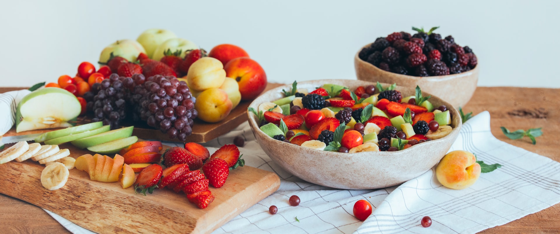 a table with fruits and vegetables