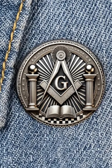 Broche de compás y escuadra masónica, columnas y libro sagrado 2D