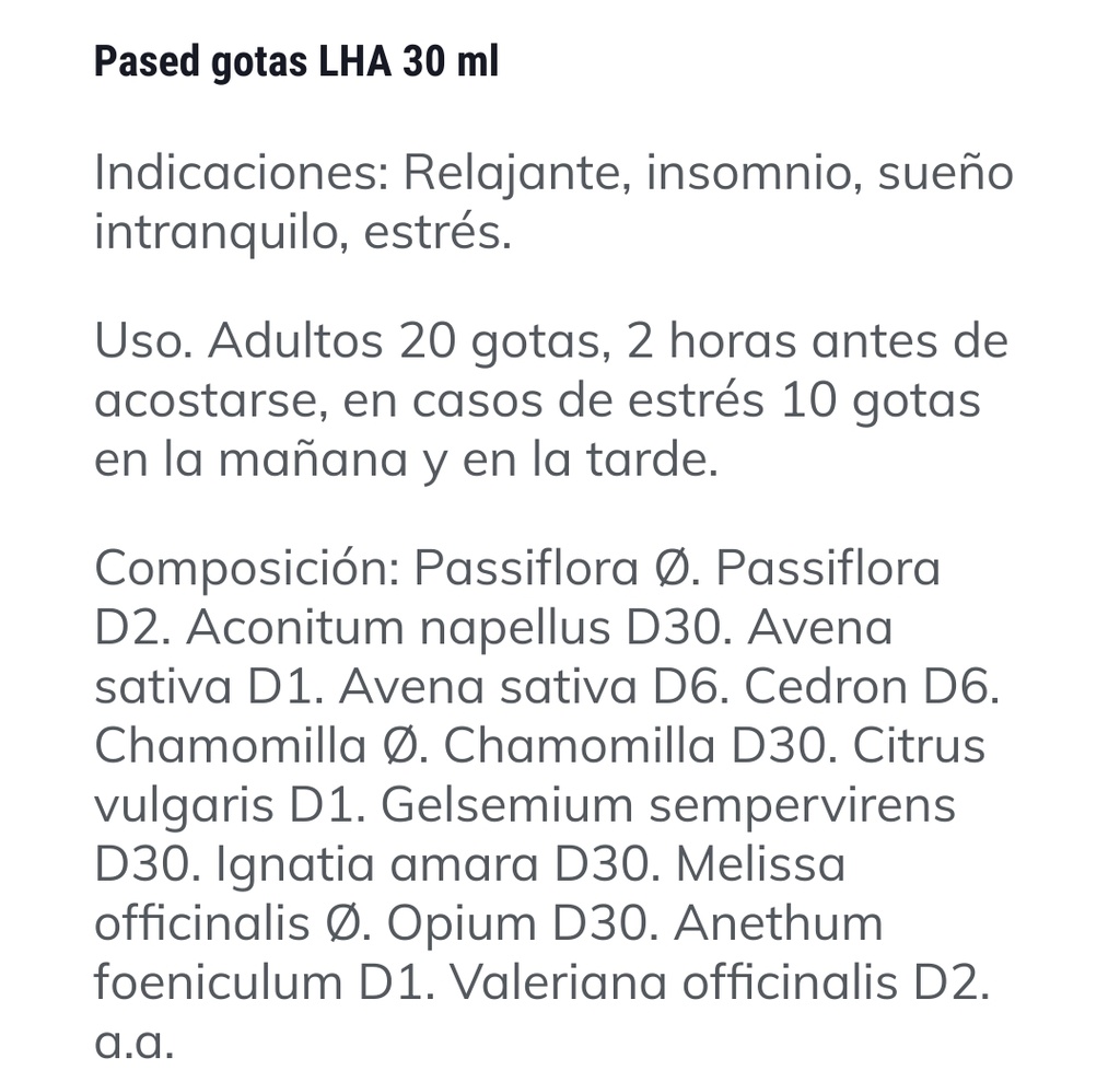 Pased LHA frasco gotero x 30 ml
