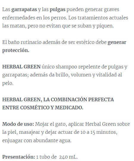 Shampoo Herbal Green Perros tubo 240 ml