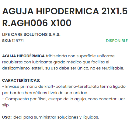 Aguja Desechable 21x1½ Caja x 100 Uni
