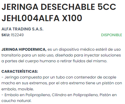 Jeringa Desechable x 5 ml 21x1 1/2 caja x 100